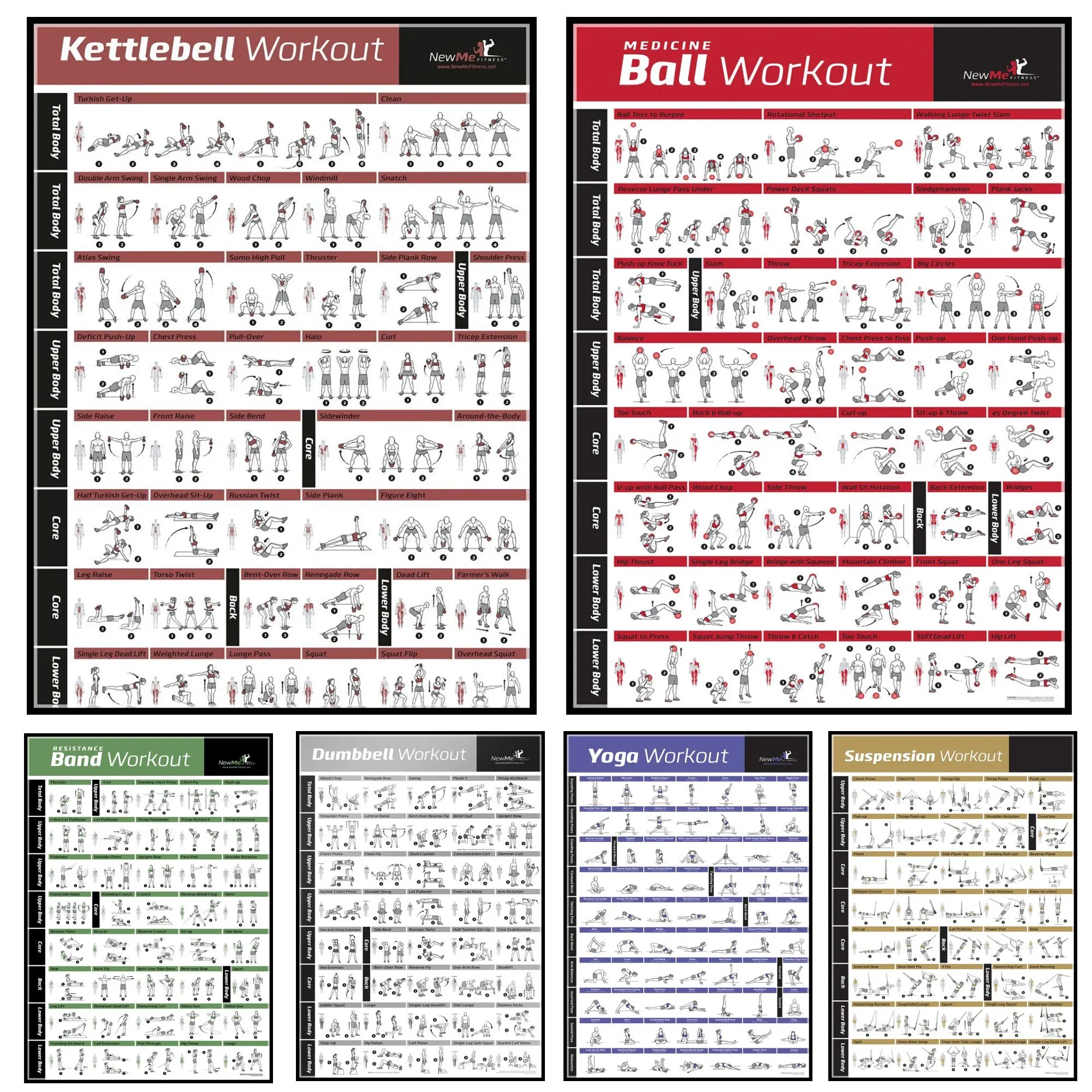 Complete Home Gym Workout Poster Set  Exercise Routines for Core Abs Legs Glutes  Upper Body