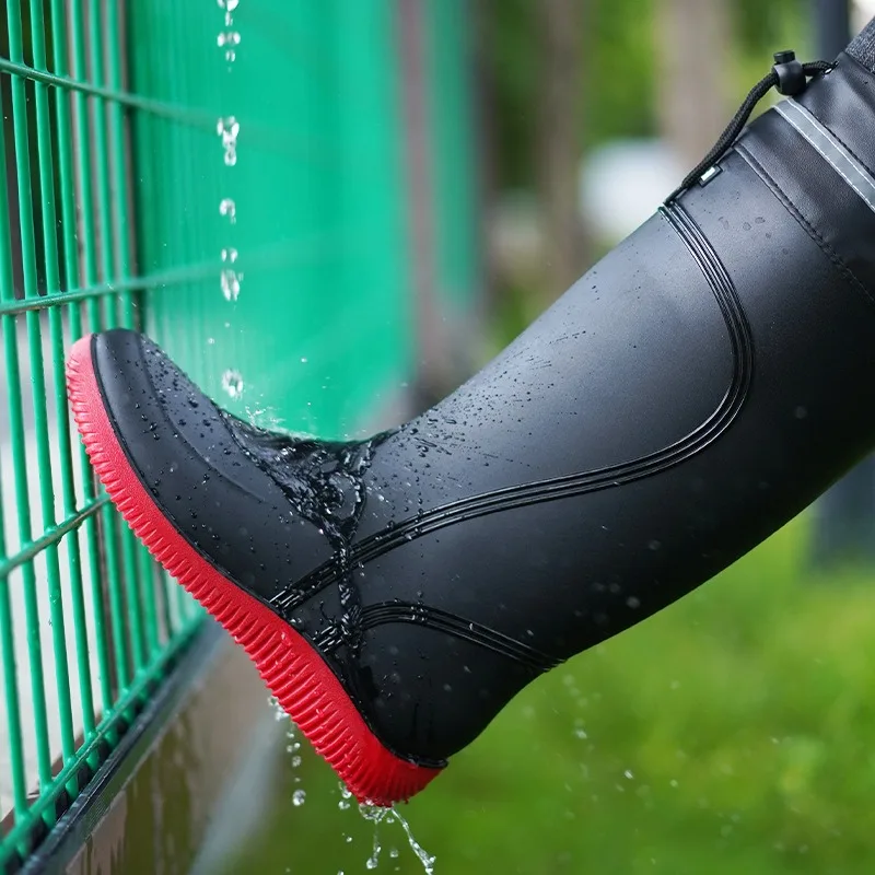High Quality Rain Boots for Men Outdoor High Tube Anti Slip Drawstring Rain Boots Kitchen Car Wash Specific Platform Water Shoes