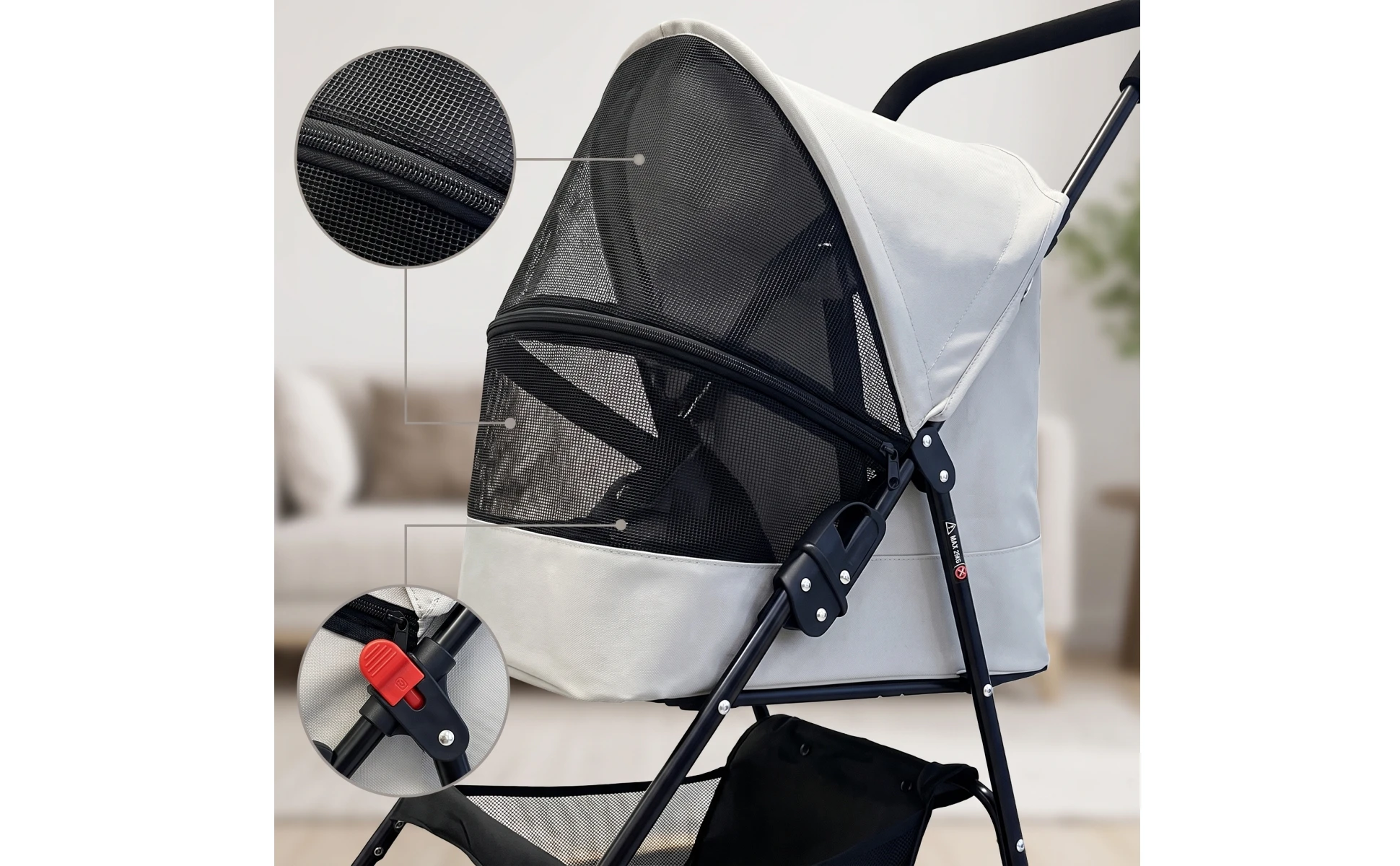 Pet Stroller with Cup Holder Collapsible Pet Stroller with Storage Basket Compact Portable for Small Dogs, Outdoor Walks, Travel