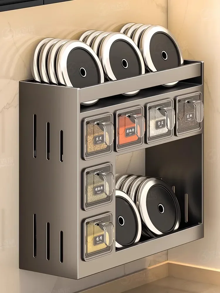 2025 Kitchen seasoning box storage rack, non perforated wall hanging rack, seasoning bottle seasoning combination set storage