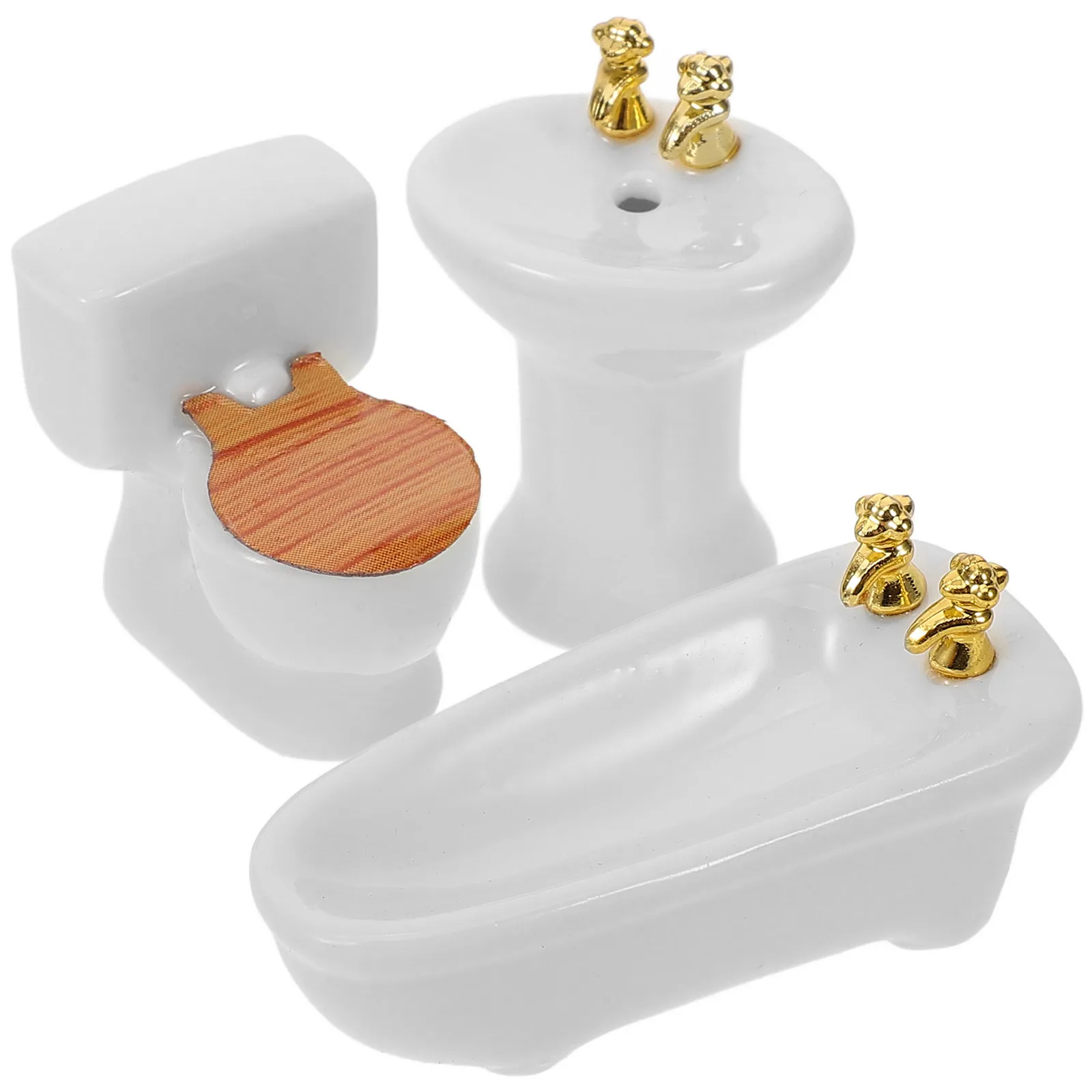 

Набор реалистичных миниатюрных аксессуаров для ванной комнаты для кукольного домика: гладкая поверхность, реалистичные элементы для душевой, миниатюрная ванна и умывальник