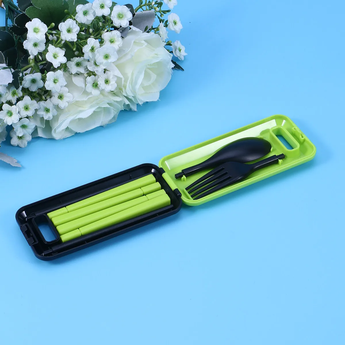 3Pcs Portable Stainless Steel Cutlery Set Foldable Spoon Chopsticks Fork Rust Free Lightweight Dinnerware for Car Camp Hike