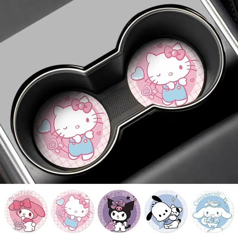 Anime Sanrio Cup Mat Car Interior Decoration Cartoon Hellokitty Kuromi Kawaii Vehicle Mounted Anti-Slip Water Coaster Mat Gifts