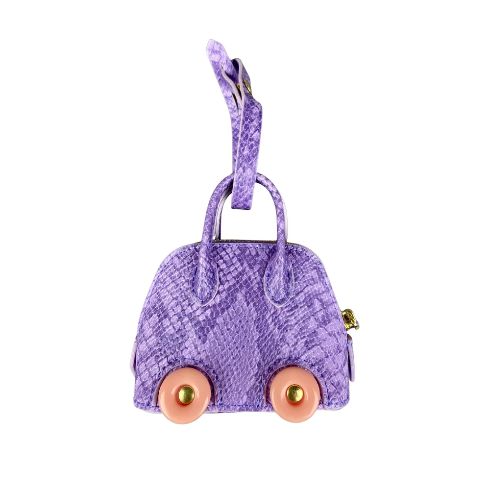 Mini-Tasche aus Leder mit Schlangenprägung – Ohrhörer- und Lippenstiftbeutel mit kontrastfarbenen Rädern – PU-Leder-Tasche Charm – ideales Geschenk für Frauen – Detail 8