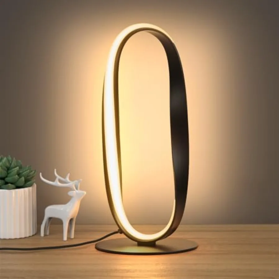 

Circle LED Table Lamp, 3 Color Temperatures Bedside Lamp for Living Room, Stepl Dimmable Bedside Table Lamp, Black Unique Night