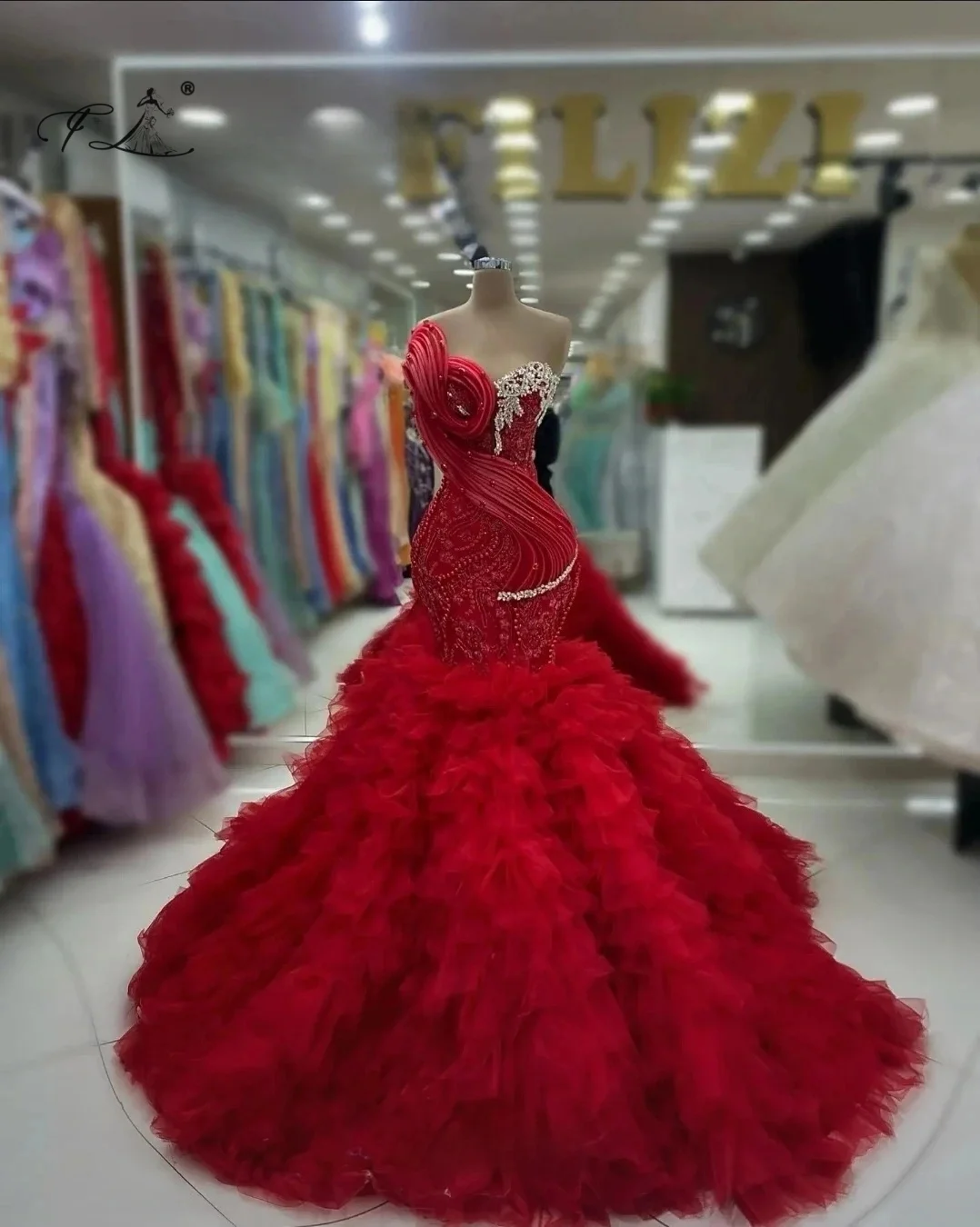 

2025 Красное платье русалки с кристаллами и бисером, с тюлевым платьем, плиссированное коктейльное платье, длинное бальное платье, настраиваемые платья для дня рождения