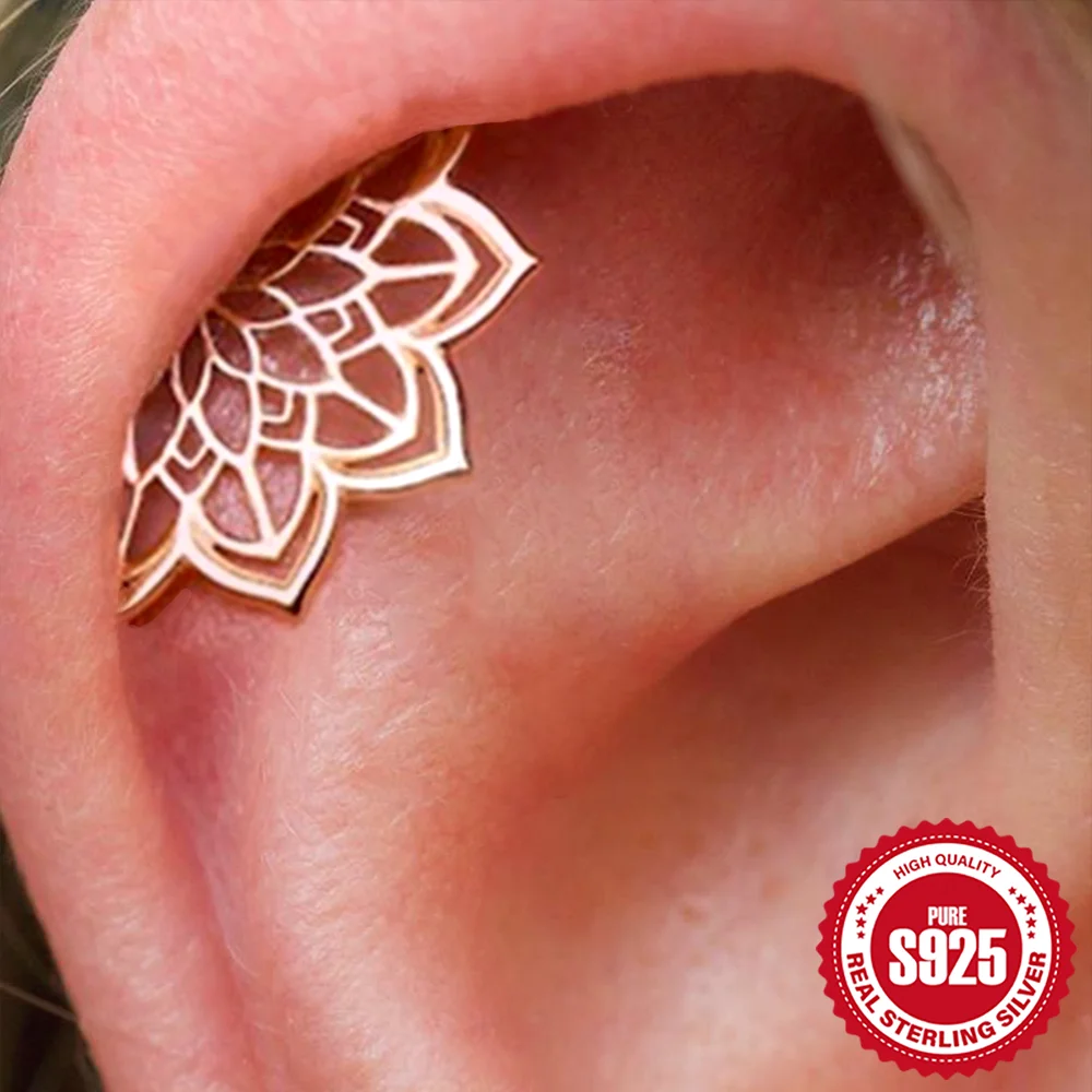 ROXI 1 PC 925 en argent Sterling 1 pièce brillant creux Lotus Piercing boucles d'oreilles pour femme lumière luxe à la mode fête quotidienne