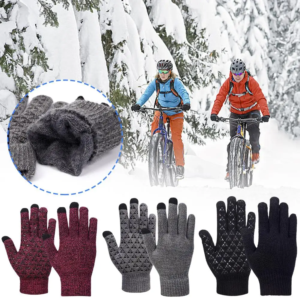 1 Pairs Winter Warm Texting Gloves for Women Men Knit Gloves Touchscreen Anti-Slip Thermal Soft Lining Elastic Cuff Gloves W8V2