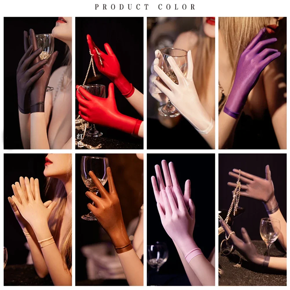 Gants courts transparents pour femmes, mitaines ultraminces transparentes pour phtaldriving, bas assiste, gants brillants, accessoires de sous-vêtements, huile lisse