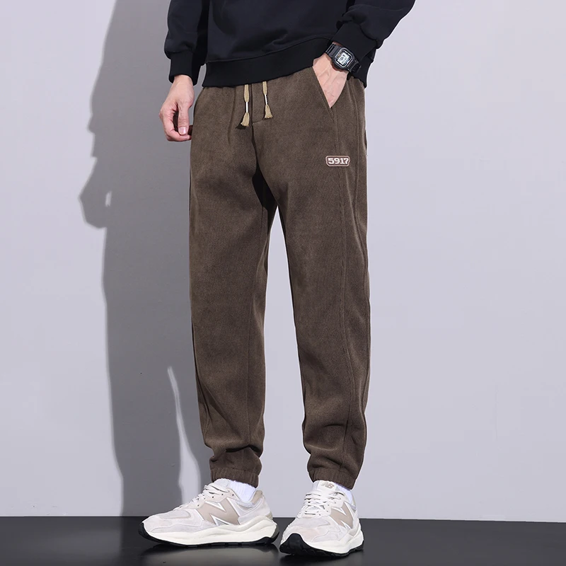 

M-4XL Autumn Men's Corduroy Jogger Pants Fashion Street Elastic Waist Harajuku Cargo Trousers Brand Clothes Coffee Black Gray