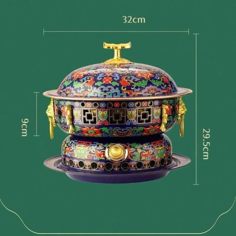 Large-Capacity Brass Stove Enamel Shell Heat Resistant Classic Yellow Blue Pattern Oriental Design Hot Pot Stove for Kitchen