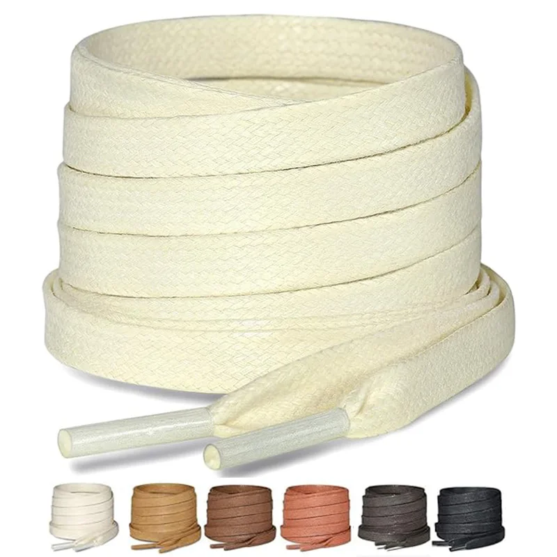 Flat Waxed Cotton Shoelace Waterproof Leather Shoe Laces for Boots Sneakers Casual Shoes Width 0.6cm Multiple Lengths and Colors