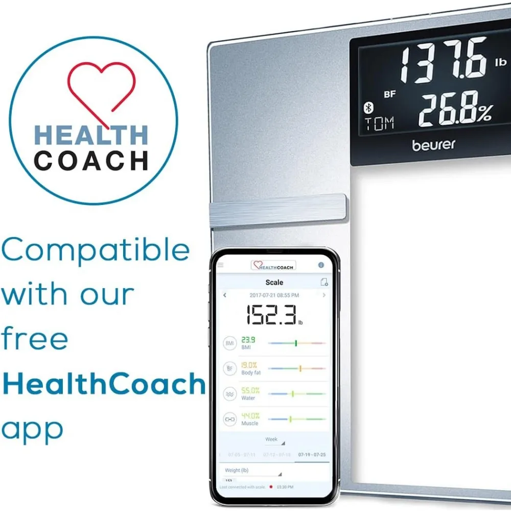 Balança digital inteligente para análise corporal abrangente, IMC, rastreamento de calorias e conectividade de aplicativos