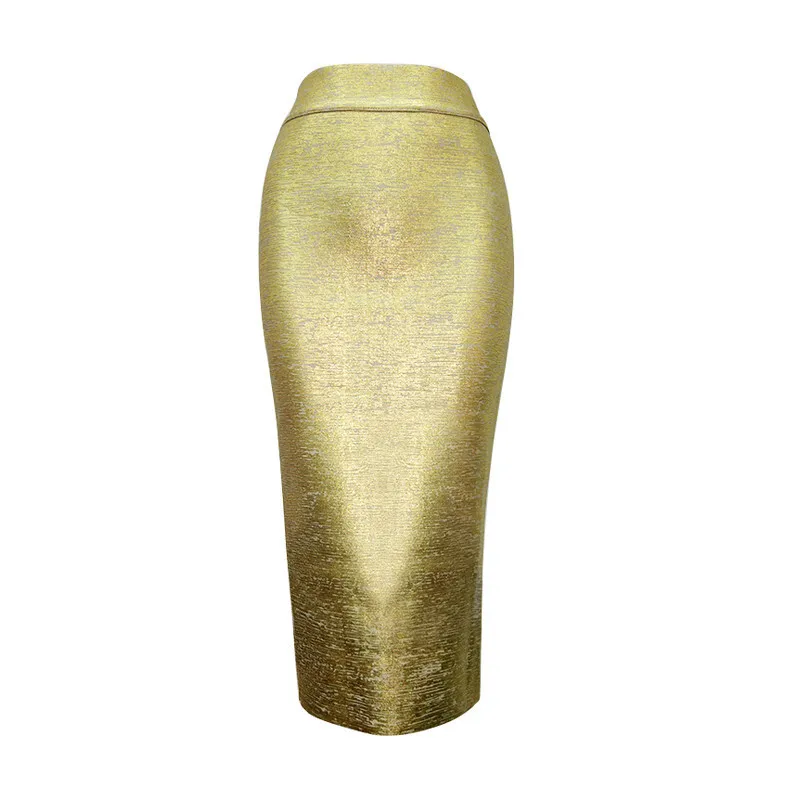 2025 New Sier Gold Stamping Bandage Half Length Skirt, Fashionable And Elegant Women's Hip Wrap Short Skirt