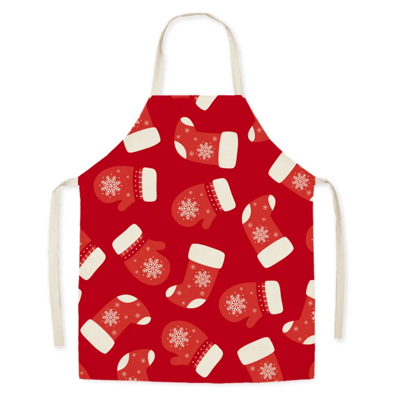 Christmas Apron Santa Linen Stain Resistant Sleeveless  Housekeeping Cleaning Tools Kitchen Baking Overalls Kids s