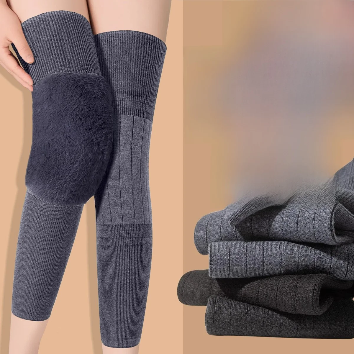 厚みのあるカシミヤ膝パッド-暖かさを保ちます-男性-女性-冬用-関節と足の冷え対策-二重層構造-高齢者ケア