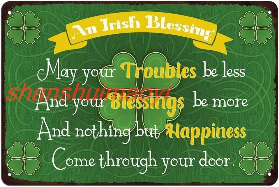 Metal Tin Sign-Irish Blessing Sign St Patricks Day Inspirational Wall Art Decor Rustic Plaque for Home Kitchen Women cave Bathro