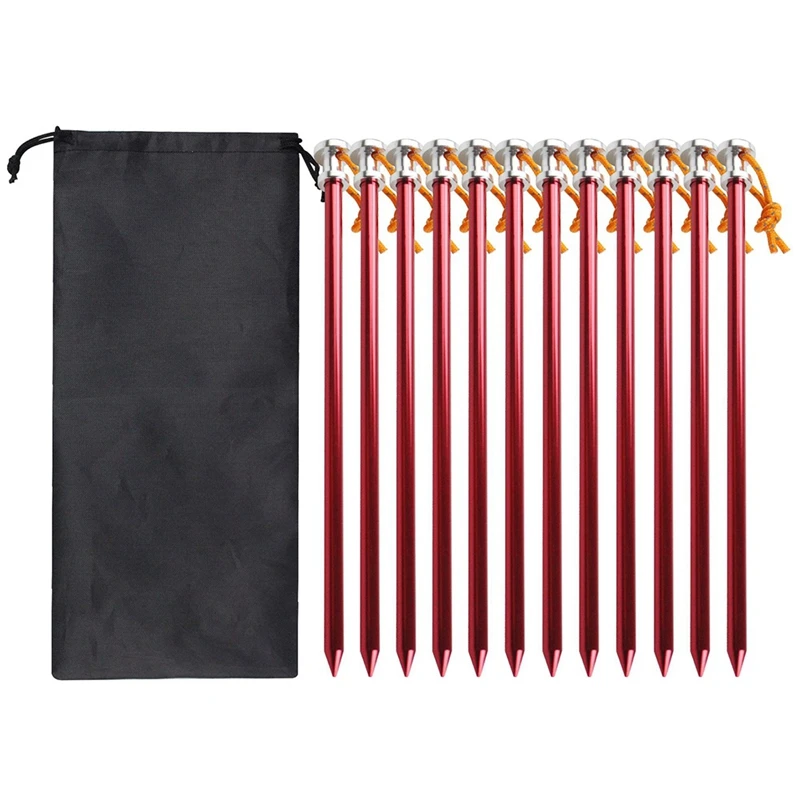 

DW-12PCS 23cm Outdoor Tent Pegs Ground Nails with Storage Bag Windproof Nails Camping Accessories Tent Fastening