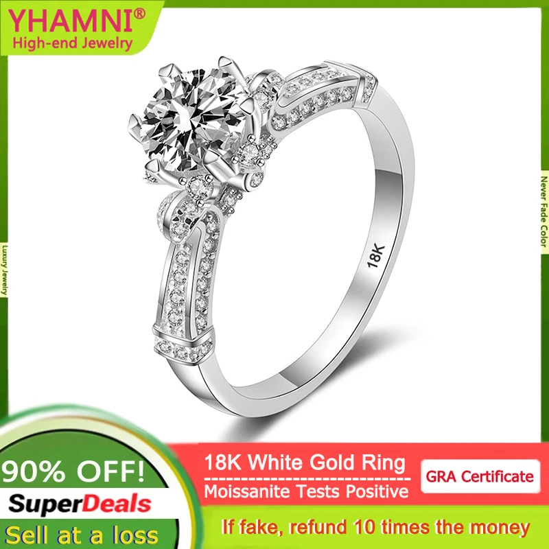 

Original Luxury 18K White Gold Ring Heart Inlay Round 1 Carat Diamond Moissanite Rings for Women High Quality Wedding Jewelry