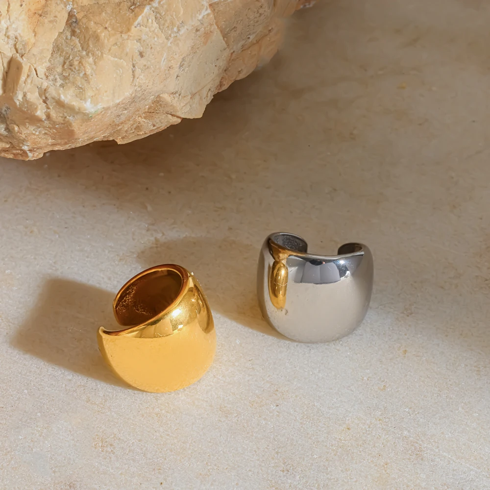 Fashion 18K Gold PVD Plating Stainless Steel C-type Glossy Ear Clip Waterproof Metal Unique  Charm Women Gifts