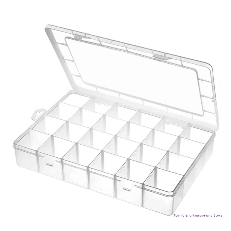 C63E Adjustable Dividers Transparent Plastic 24 Grids Storage Box for Storing Bead