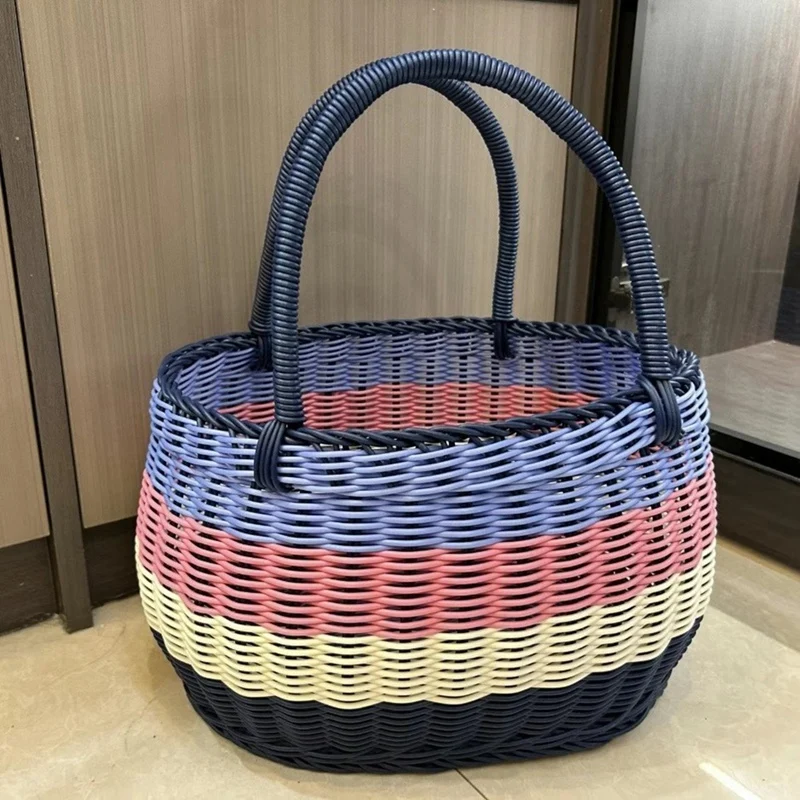 Four-Color Outdoor Picnic Basket, Imitation Rattan Woven Shopping Basket, Fruit Basket, Gift Basket