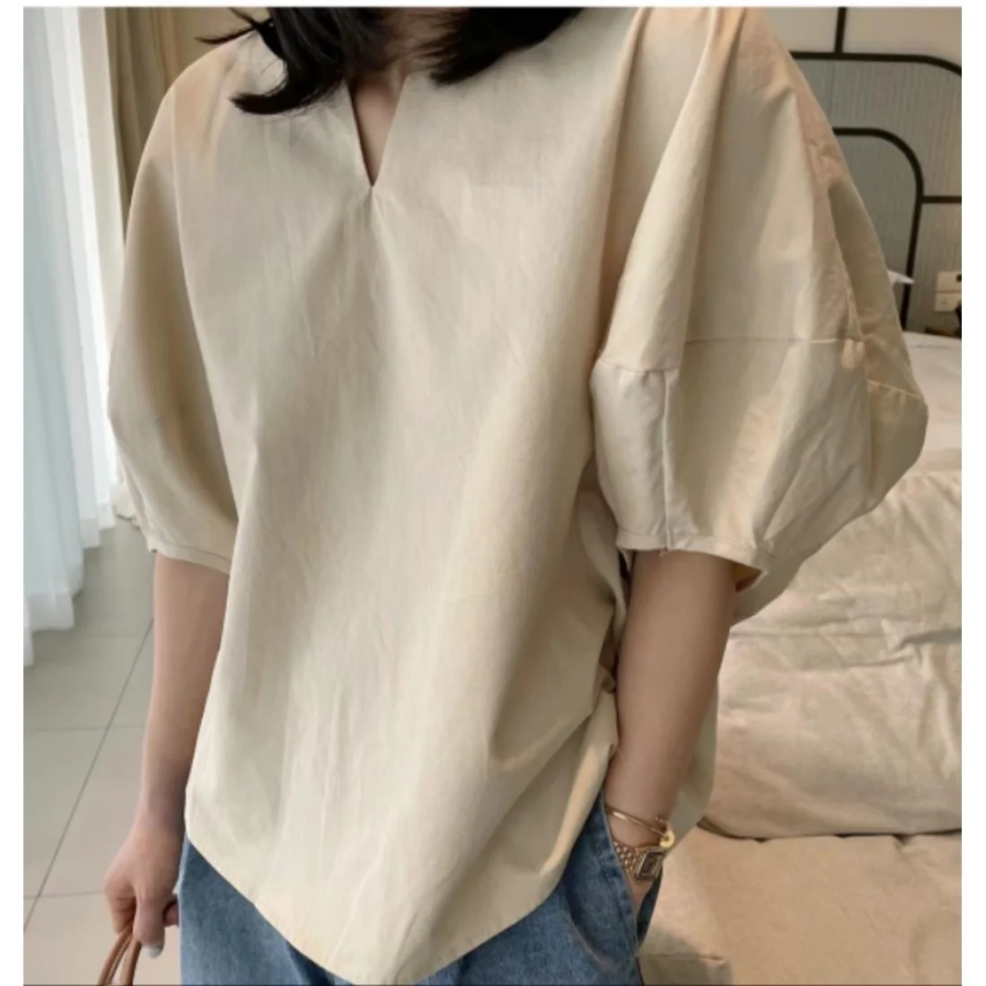 Branco solto ajuste verão irt feminino design sensação lanterna sve ort sve v-ne fino novo sle street faion