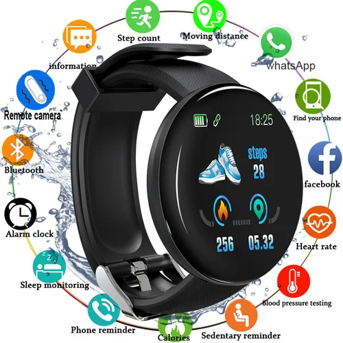 Reloj inteligente D18 para hombres y mujeres, reloj inteligente con presión arterial, relojes digitales impermeables, rastreador de actividad/deporte, reloj para apple watch