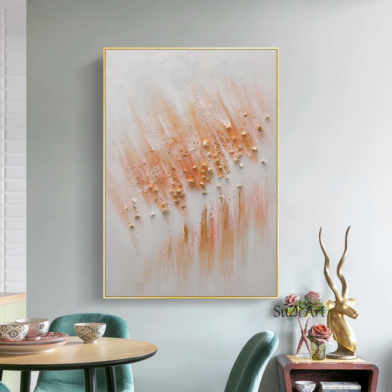 100% Hand Painted Abstract Texture Oil Painting Orang Golden Modern Wall Art For Living Room Decorative Home Porch Frameless