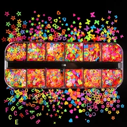 1Box Nail Glitter Sequins 3D Nails Art Fluorescent Glitters Butterfly Star Flower Sequins Decal Neon Glitter Acrylic Confetti