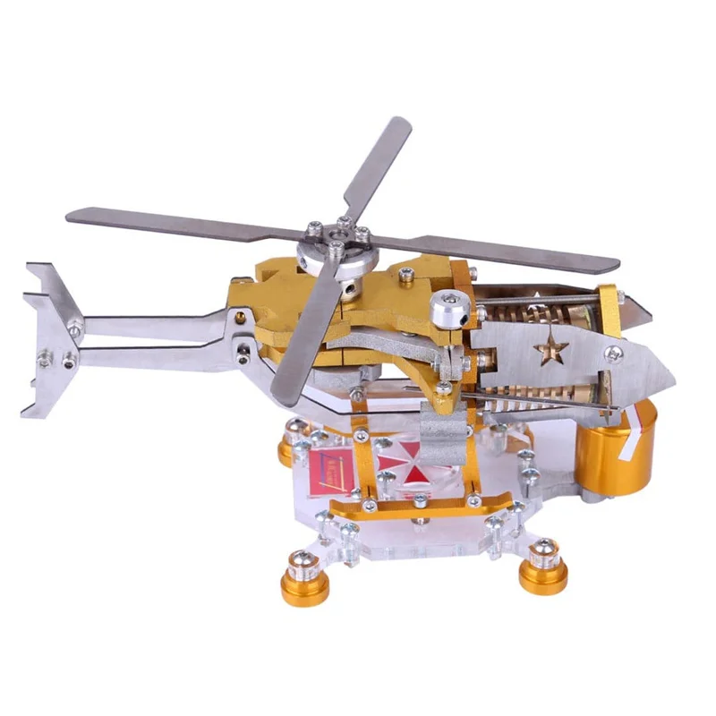 Mini Metal Fuel Helicopter Aircraft Toy Single Cylinder Vacuum Stirling Engine Model Building Kit for Kids Adults Gifts