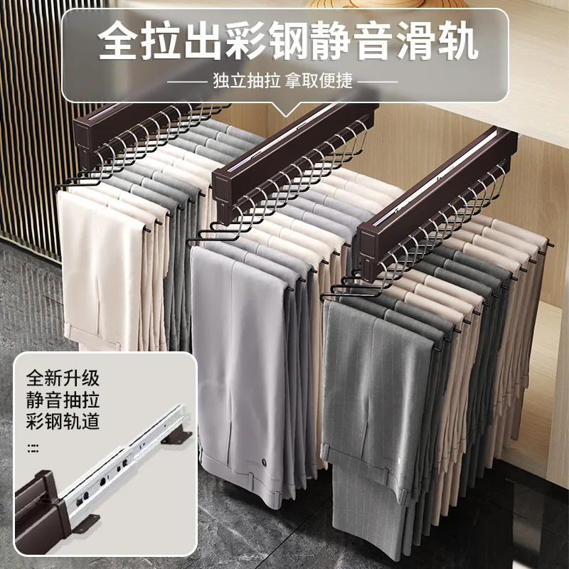 شماعة قابلة للسحب قابلة للسحب لغرفة الملابس المنزلية متعددة الوظائف مع رف سراويل مدمج منزلق عازل للتخميد #3