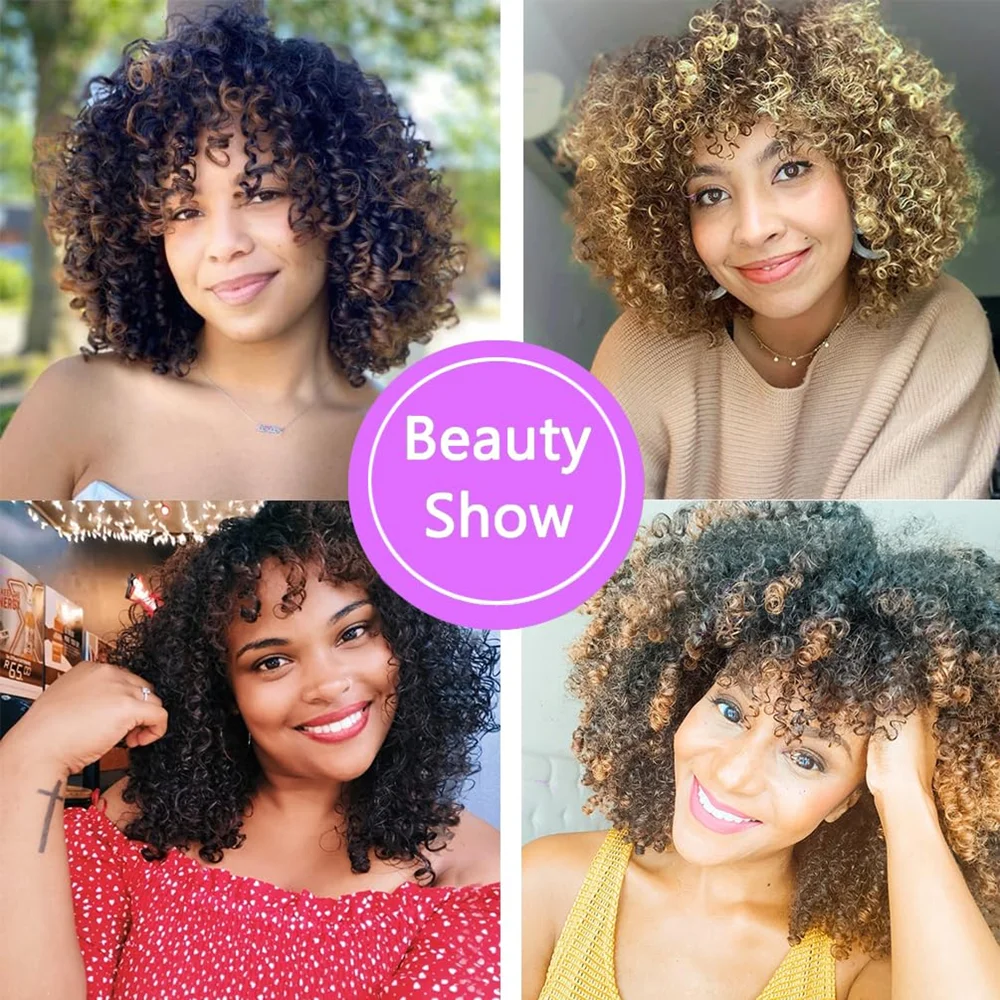 Afro Curly Wig with Bangs for Black Women