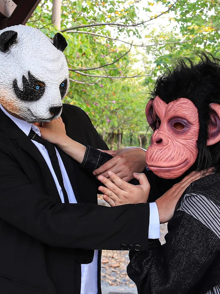 Halloween Cosplay Capelli neri Gomma Gorilla Maschera Full Face Ape Copricapo Lattice Scimmia Faccia per oggetti di scena animali divertenti