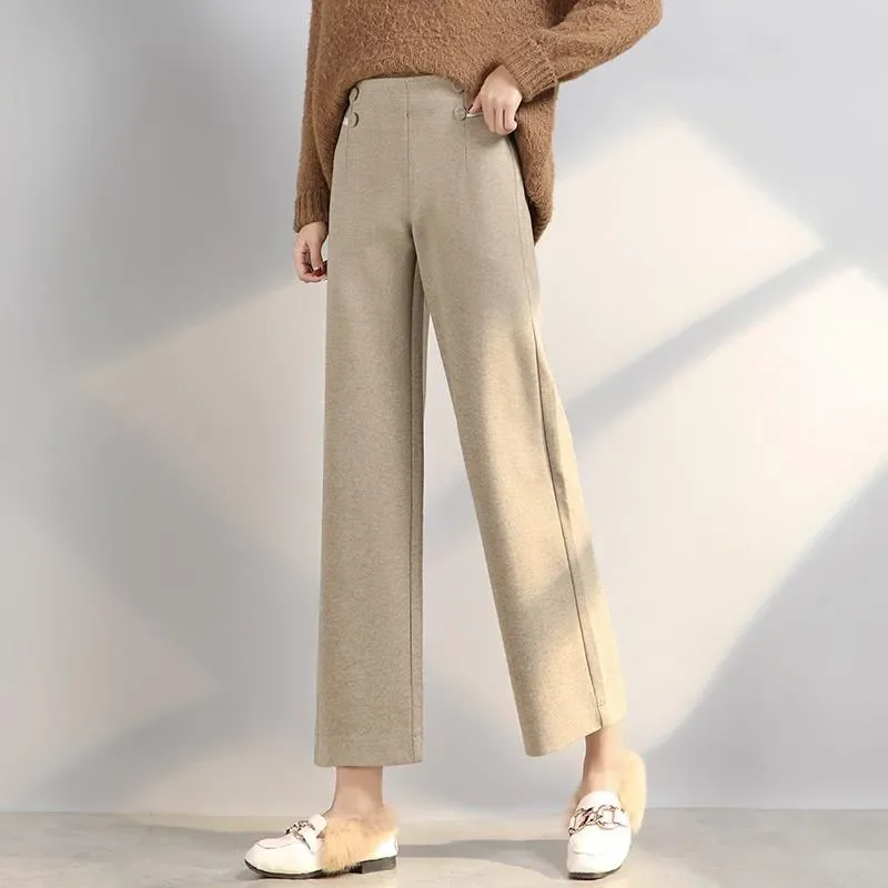 

High-waisted Tweed Straight Pants 2024 Autumn/Winter New Women' S Pants Loose Casual Warm Thickened wide-leg Pants