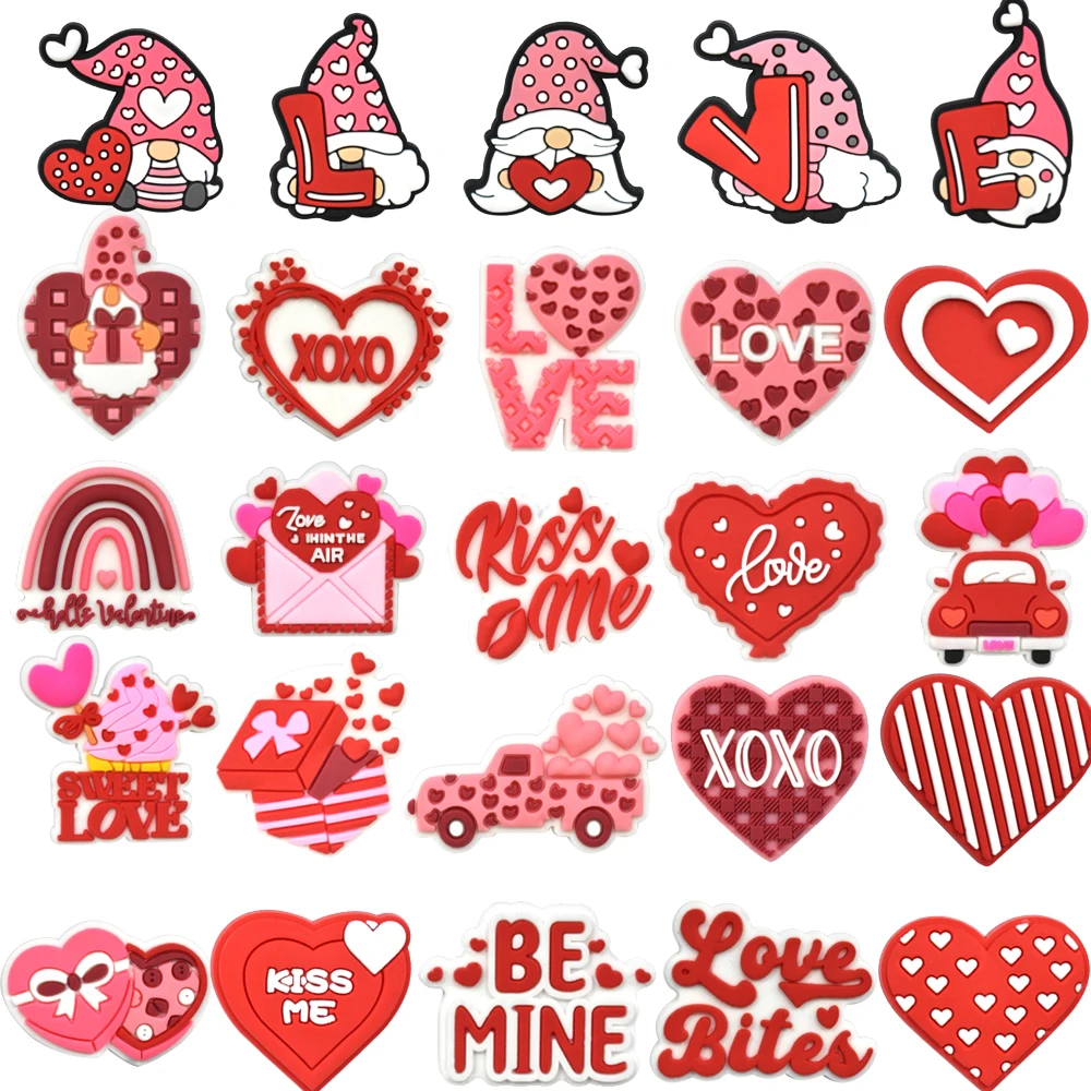 Hot Sale 1Pcs Cute Valentine's Day Shoe Charms Decoration for Crocs Accessories Pin Bracelet Wristband Girls Women Party Gift