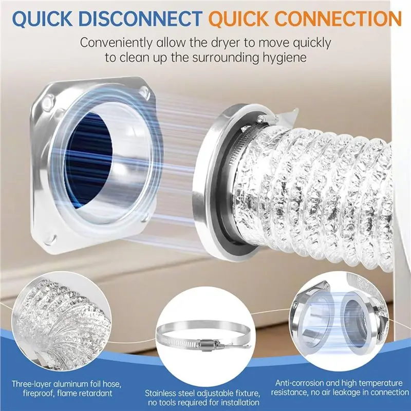 

【ELECTRONIC-ACCESSORIES】2X Magnetic Dryer Vent Coupling Connector Kit - DV180 Airtight Seal, Quick Connect, Includes 4 Clamps