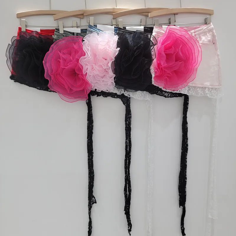 Neue Dreidimensionale Blume Spitze Streamer Spleißen Elastische Enge Abgeschrägte A-förmigen Rock Frauen Nische Design Spice Girl Sommer