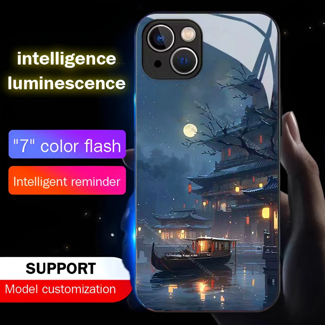 Old Moonlit Night Led Light Phone Case Call Flash Glitter Cover For Samsung S25 S24 S23 S22 S21 S20 FE Note 10 20 Plus Ultra