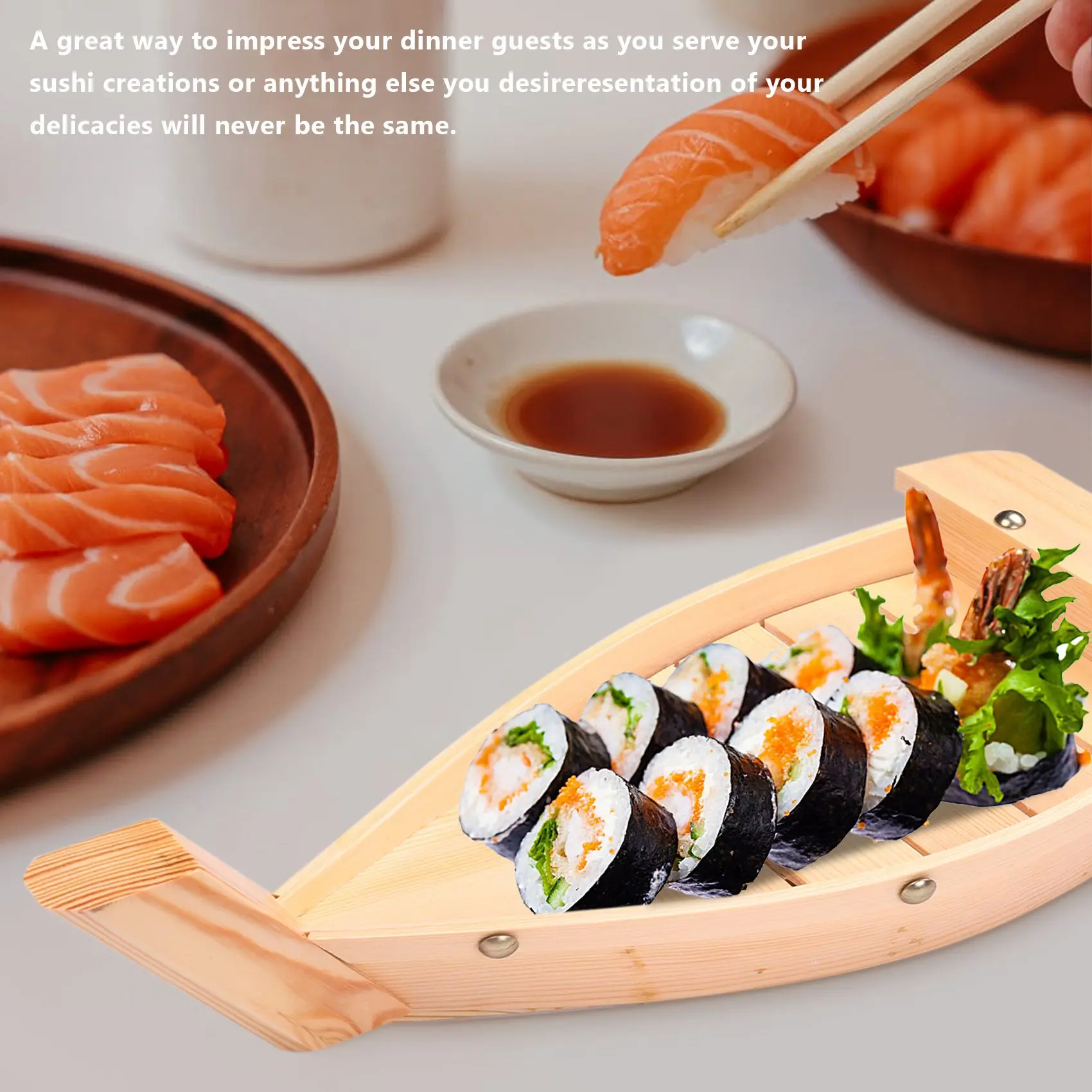 42X17X7.5Cm Japanese Cuisine Sushi Boats Sushi Tools Wood Handmade Simple Ship Sashimi Assorted Cold Dishes Tableware Bar