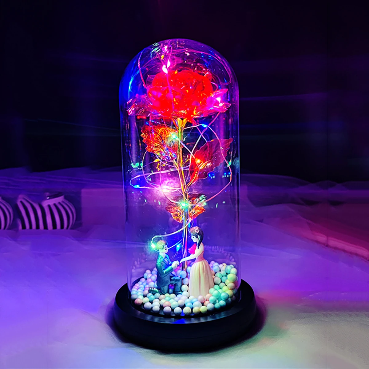 1 Stück Weihnachtsgeschenk Damen-Rosengeschenk, Geburtstagsgeschenk für Frauen, Milchstraßen-Glas-Schmetterling Lila Ewige Rose Geschenk für Sie, Glaskuppel-Glas – Detail 9