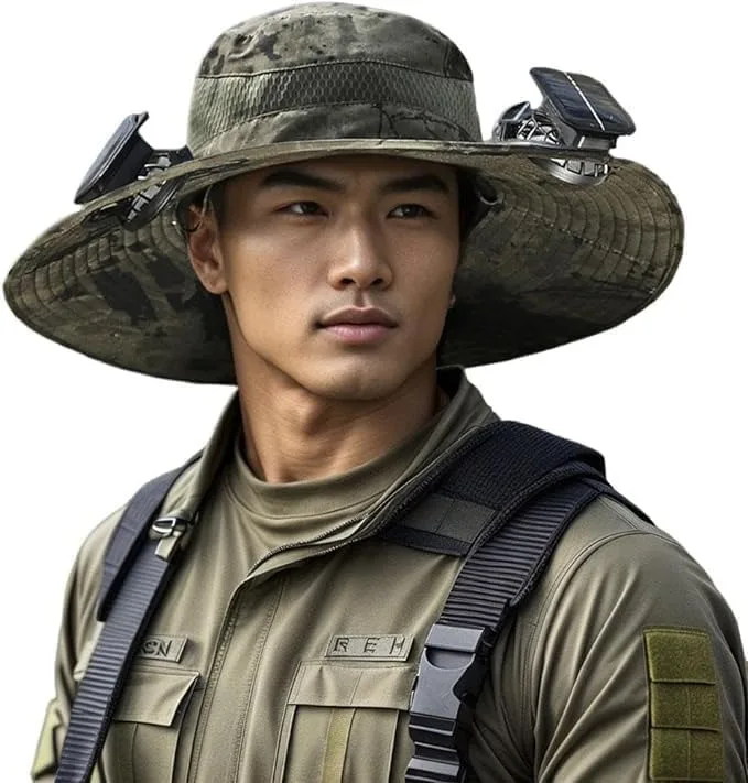

Solar Powered Fan Hat with 2 Removable Fans Wide Brim Sun Hat for Outdoor Fishing, Hiking Gardening, USB Solar Charging