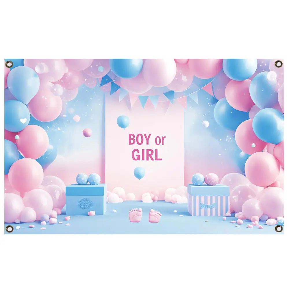 Gender Reveal Backdrop Photocall Ggender Reveal Party Banner Background Happpy Birthday Pary Decor Kids Boy Girl Baby Shower