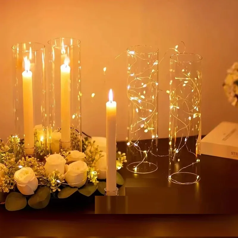 transparent candle holder, hurricane glass candle holder, used for decorating the center of the dining table, wedd