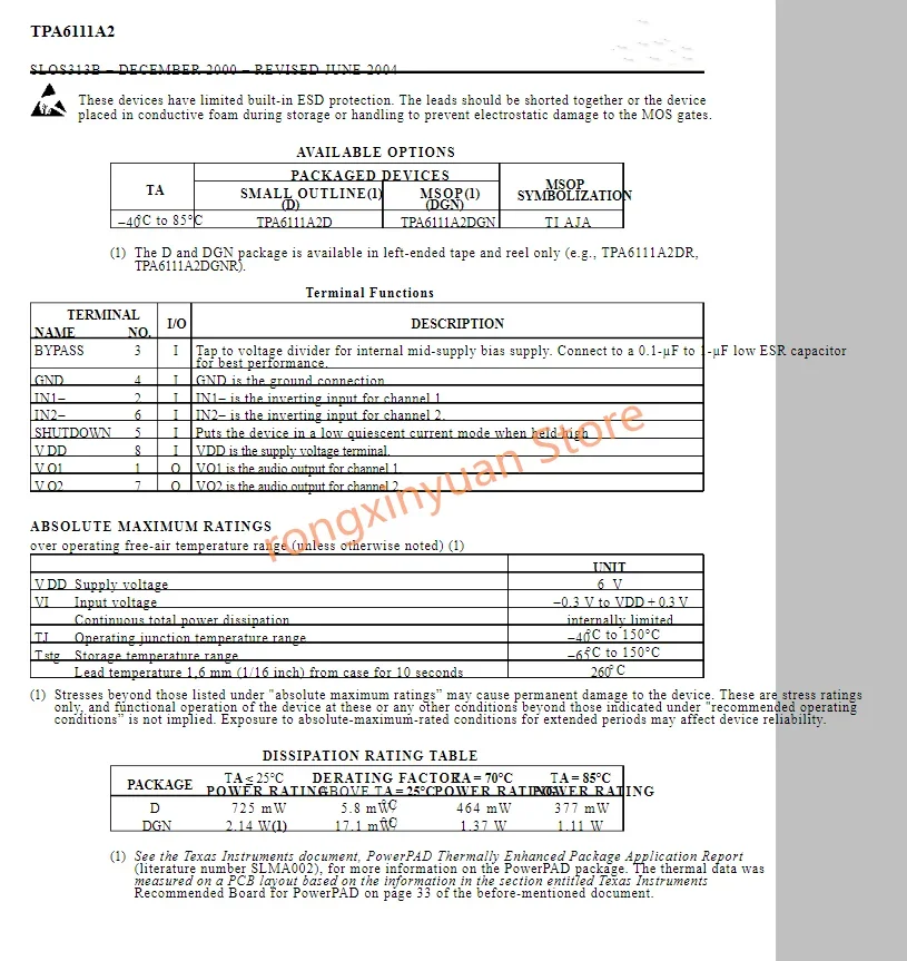 ステレオオーディオパワーアンプ,tpa6111a2dgnマーキング付き,aja MSOP-8 tpa6111a2dgnr tpa6111 150 mw,100% 新品オリジナル