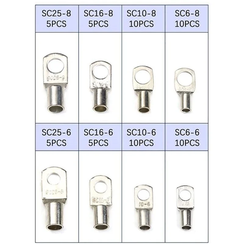 60pcs Assortment Car Auto Copper Ring Terminal Wire Crimp Connector Bare Cable Battery Terminals Soldered Connectors HX-50B Kit