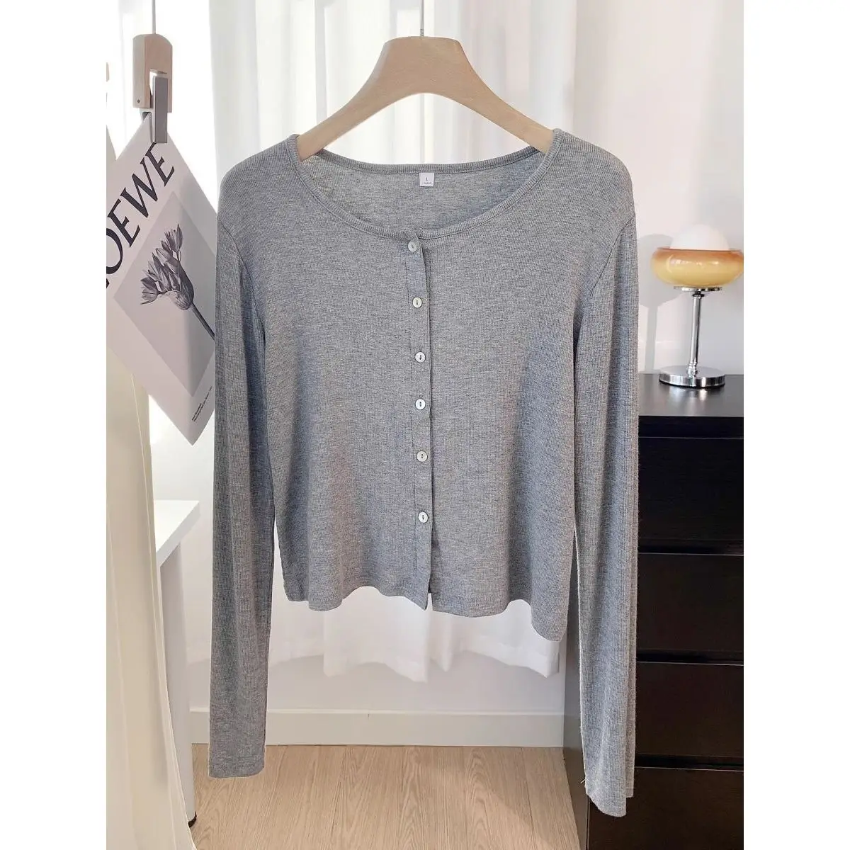 Gray Modal Sun Protection Cardigan Women Summer Outerwear Strap Ice Silk Knitted Sweater Coat Air Conditioned Room Outer Shawl