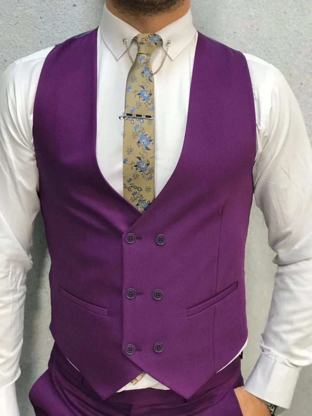 Fashionable Purple Man Suit Set 3 Pieces Jacket Vest Pants Party Prom Wear Men's Slim Fit Suits Handsome Tuxedo For Men On Sale
