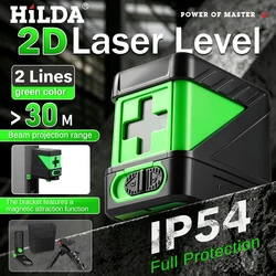 HILDA 2 Lines Cross Line Laser Level Green Beam Self Levelling Horizontal Vertical Mini Laser Level Measuring Instrument