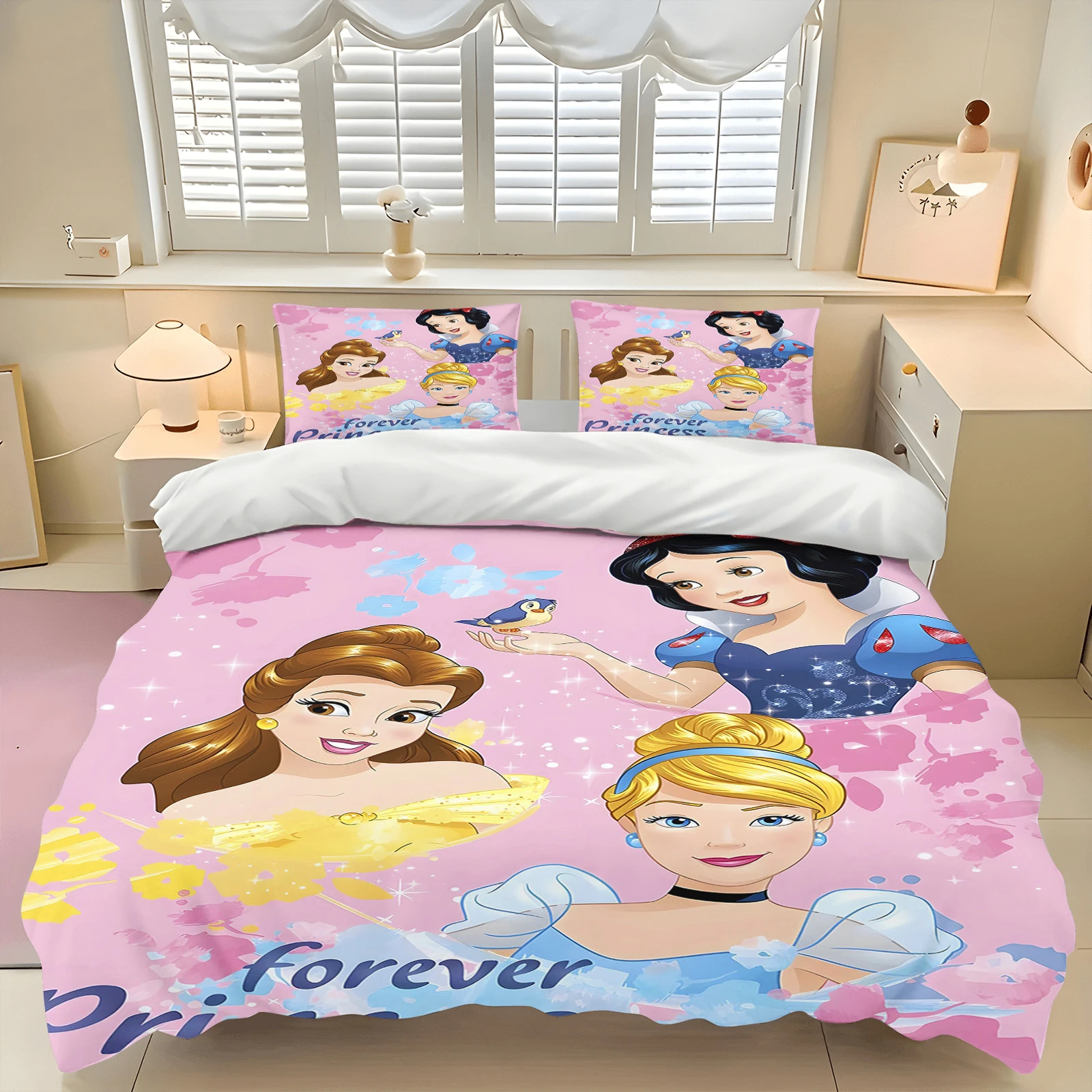 

Princess Cinderella Cartoon Quilt Cover Pink Duvet Breathable 3D Cute Printed Bedroom Comforter Warmth Polyester Bedding